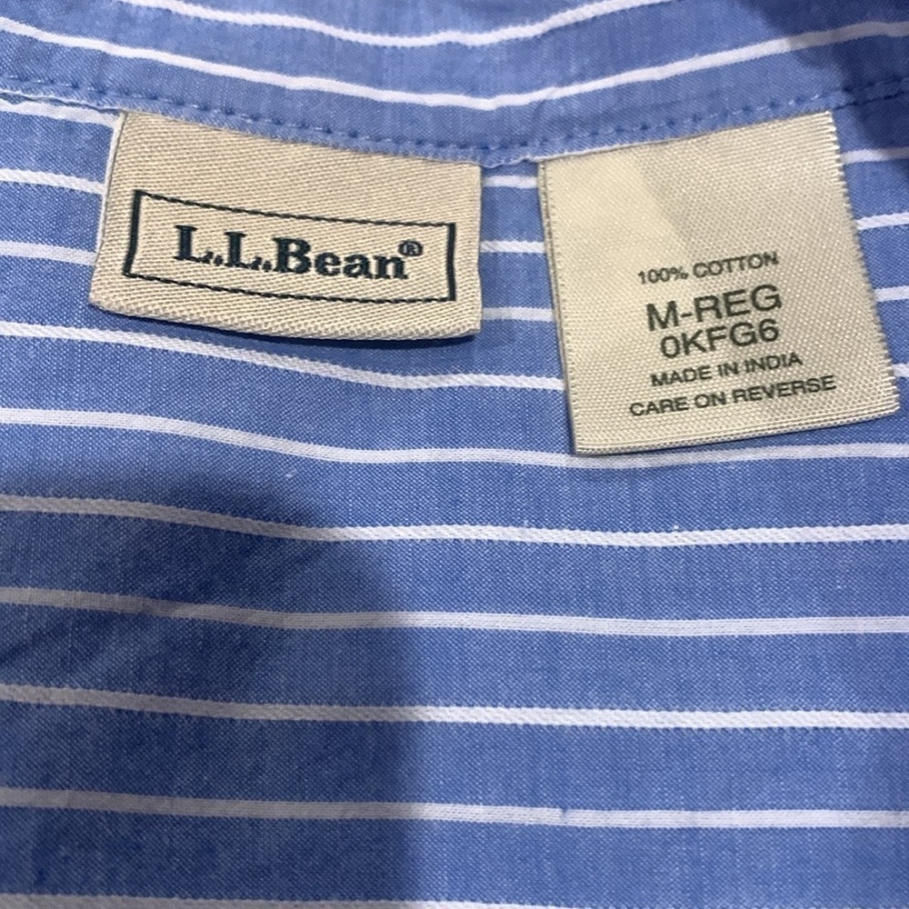 L.L. Bean Blue and White Striped Roll Tab Sleeve Top Size Medium - Picture 11 of 15